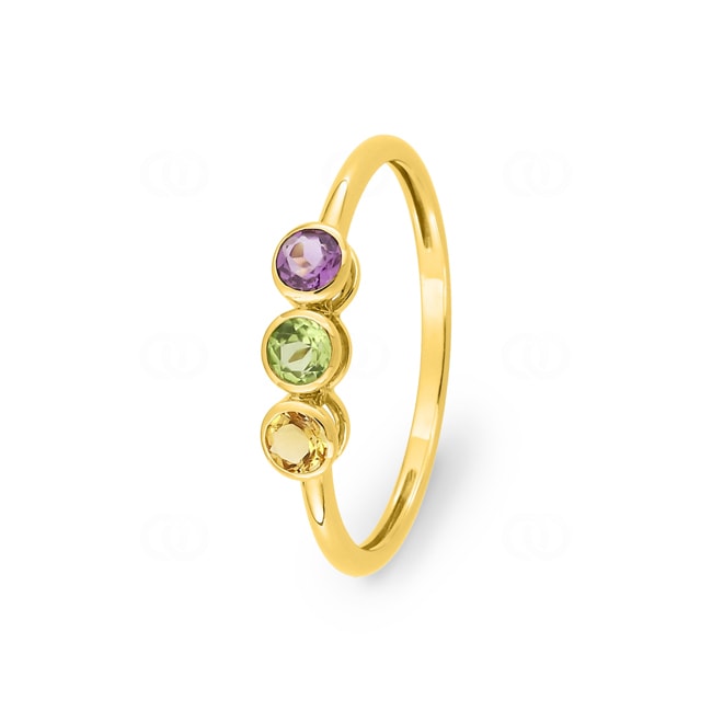Bague trilogie or jaune 375/9 ct avec multi-pierres fines - 197444.V0