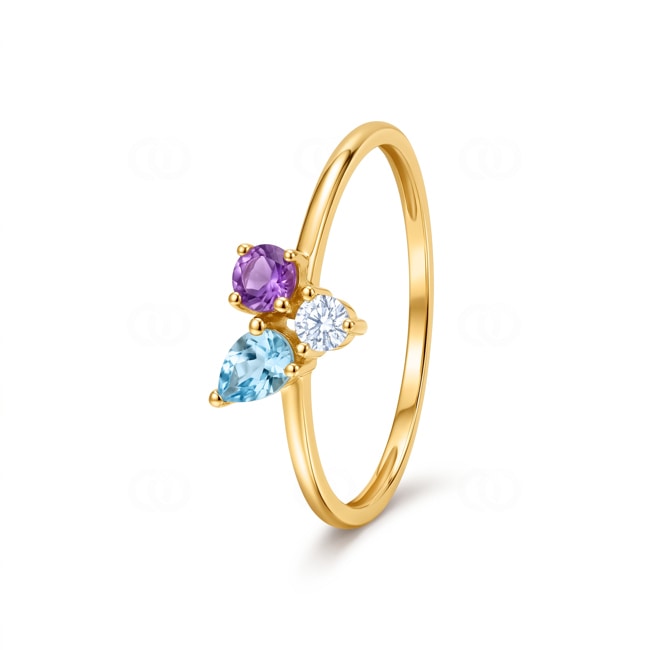 Bague trilogie or jaune 375/9 ct avec multi-pierres fines - 197685.V0