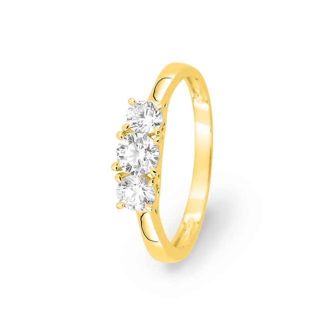 Bague trilogie or jaune 375/9 ct avec diamants de laboratoire 0.50 ct - 9KLGD076Y