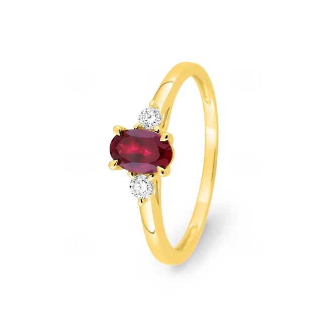 Trilogie Ring 375/9 K Gelbgold mit Lab Grown Rubin & Diamanten 0.09 ct - 9KLGR109Y