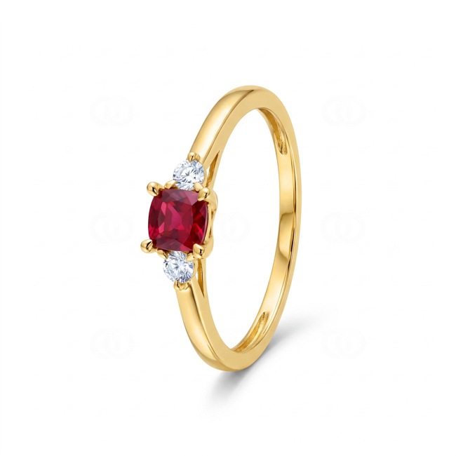 Trilogy Ring 375/9 K Yellow Gold with Lab Grown Ruby & Diamonds 0.09 ct - 9KLGR300Y