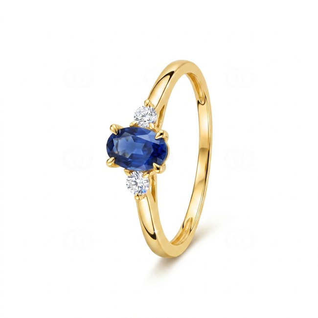 Trilogie Ring 375/9 K Gelbgold mit Lab Grown Saphir & Diamanten 0.09 ct - 9KLGS109Y