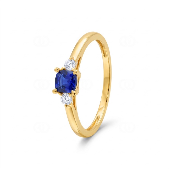 Bague trilogie or jaune 375/9 ct avec saphir et diamants de laboratoire 0.09 ct - 9KLGS300Y