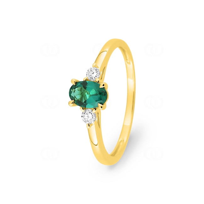 Trilogie Ring 375/9 K Gelbgold mit Lab Grown Smaragd & Diamanten 0.09 ct - 9KLGE109Y