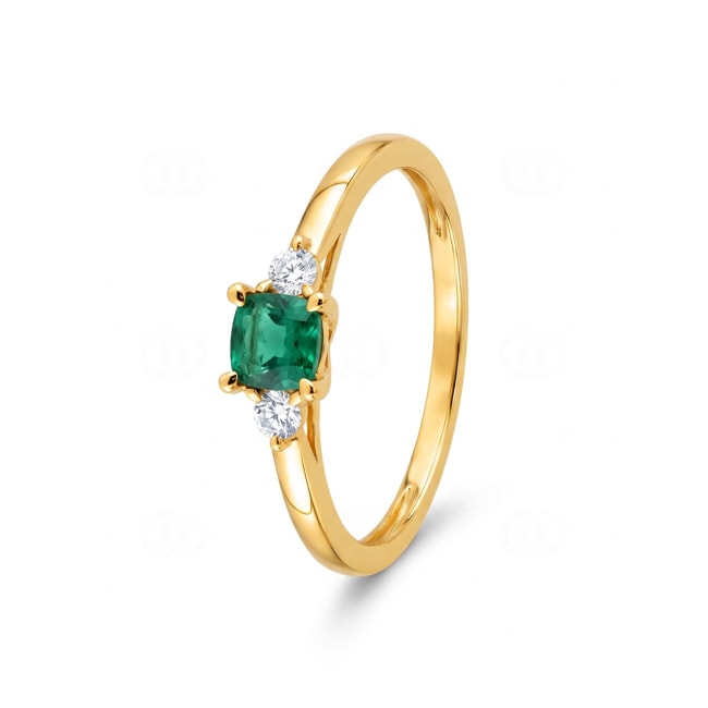 Trilogy Ring 375/9 K Yellow Gold with Lab Grown Emerald & Diamonds 0.09 ct - 9KLGE300Y