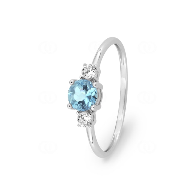 Bague trilogie or gris 375/9 ct avec topaze bleue & zircones - 197453.T1