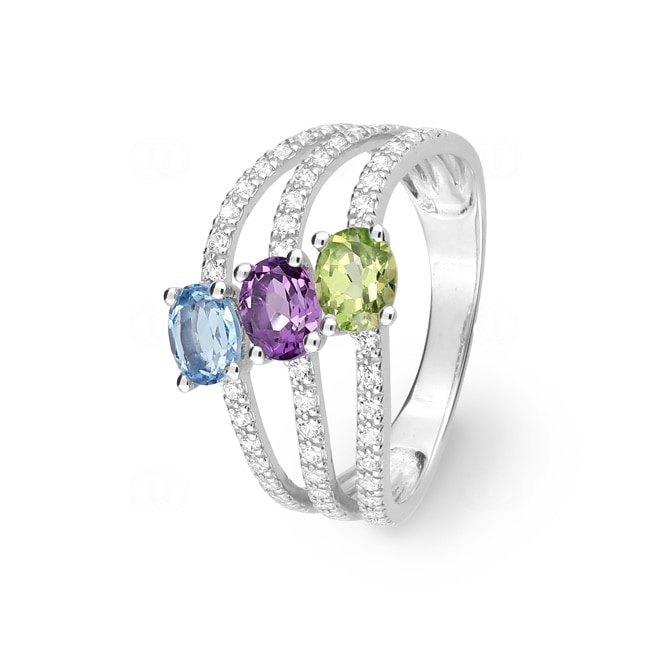 Trilogy Ring 375/9 K White Gold with Fine Multi-Stones & Cubic Zirconia - 09MB69GVZ