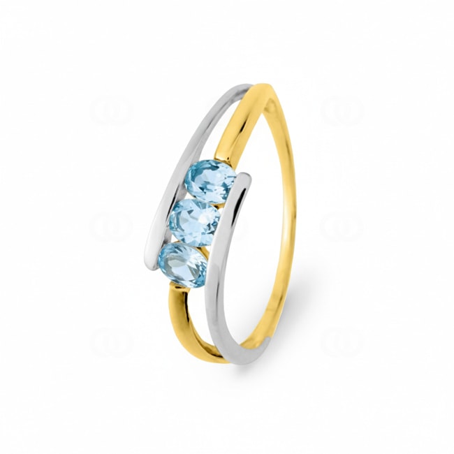 Trilogie Ring 750/18 K Gelbgold rhodiniert mit Blautopasen - 1749T