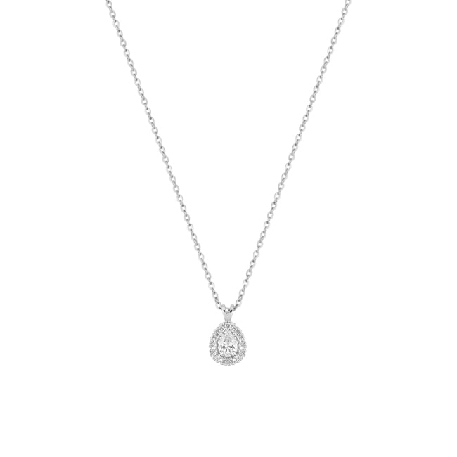 Tropfen Halo Collier 375/9 K Weissgold mit Lab Grown Diamanten 0.22 ct - 9KLGD224W