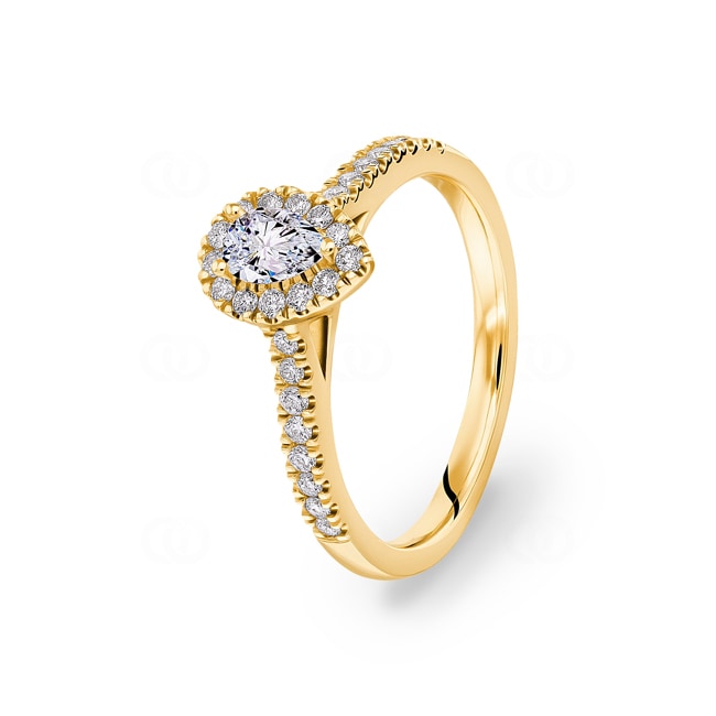 Tropfen Halo Diamantring 750/18 K Gelbgold 0.63 ct G/si - RI-6536-03-GG