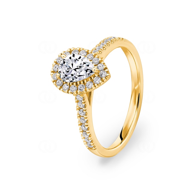 Poire bague diamant halo or jaune 750/18 ct 1.04 ct G/si - RI-6534-03-GG