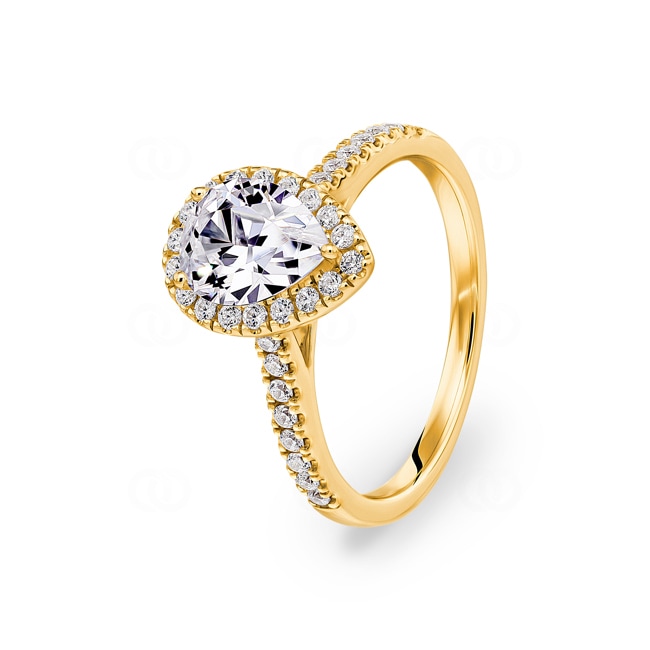 Poire bague diamant halo or jaune 750/18 ct 1.36 ct G/si - RI-6533-03-GG