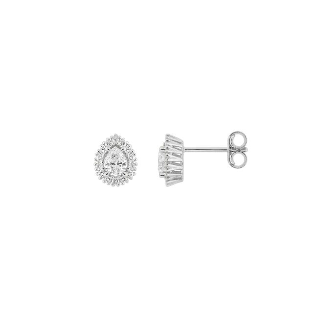 Tropfen Halo Ohrstecker 375/9 K Weissgold mit Lab Grown Diamanten 0.44 ct - 9KLGD222W
