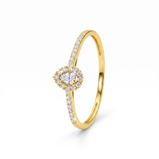 Bague halo poire or jaune 375/9 ct avec diamants de laboratoire 0.16 ct - 9KLGD199Y