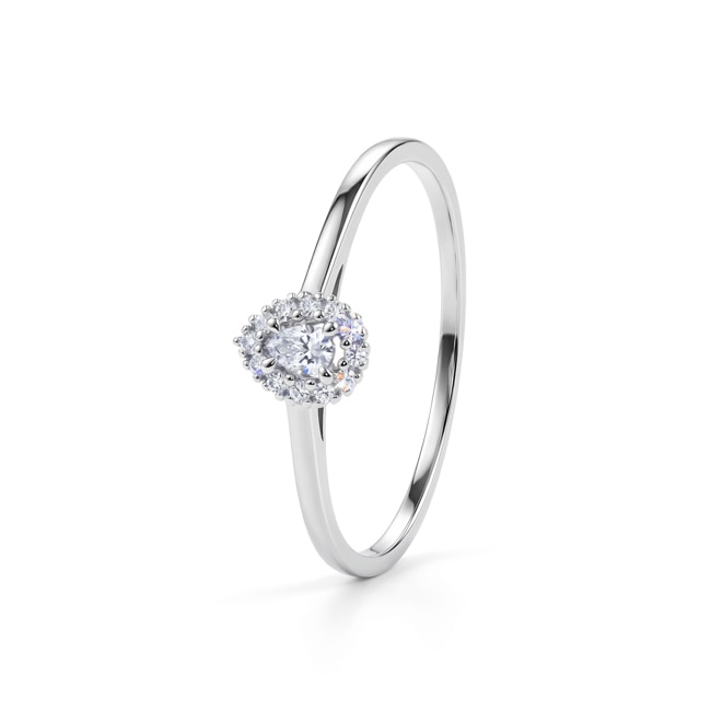 Pear Halo Ring 375/9 K White Gold with Lab Grown Diamonds 0.10 ct - 9KLGD208W