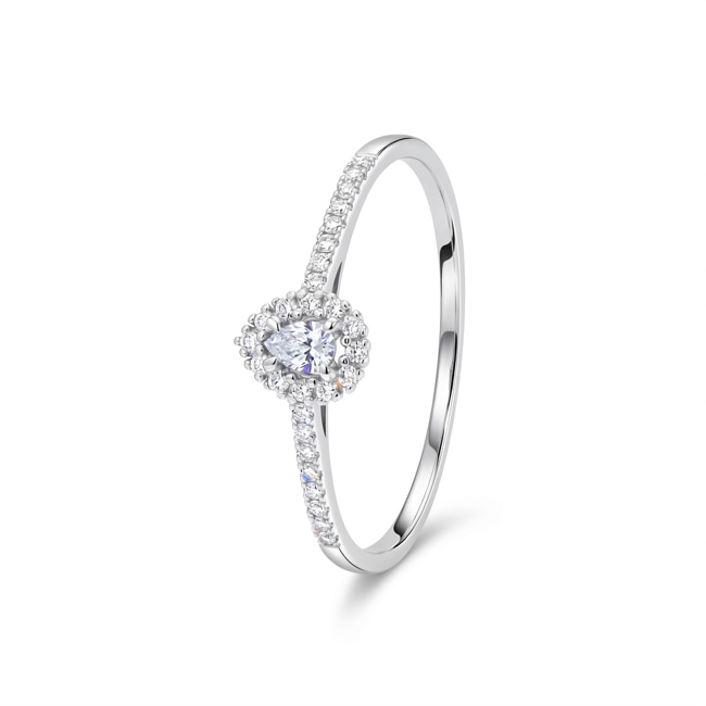 Bague halo poire or gris 375/9 ct avec diamants de laboratoire 0.16 ct - 9KLGD199W