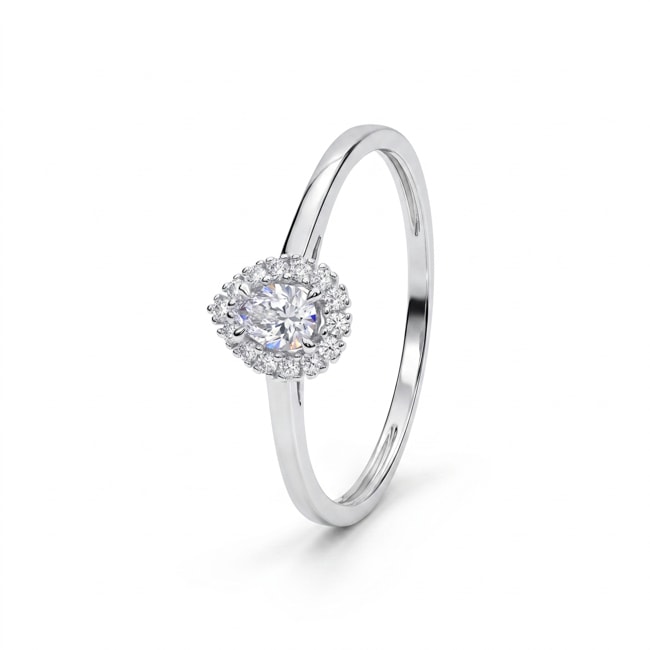 Tropfen Halo Ring 375/9 K Weissgold mit Lab Grown Diamanten 0.22 ct - 9KLGD209W