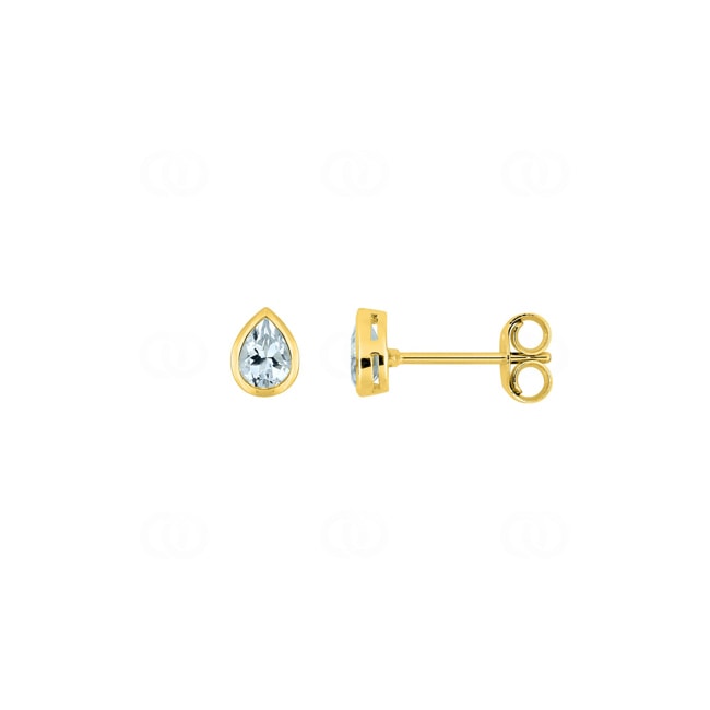 Clous d'oreilles solitaire poire or jaune 375/9 ct avec aigues-marines - 297121.M0