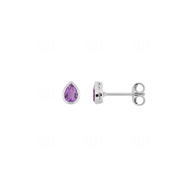 Tropfen Solitär Ohrstecker 375/9 K Weissgold mit Amethysten - 297121.A1