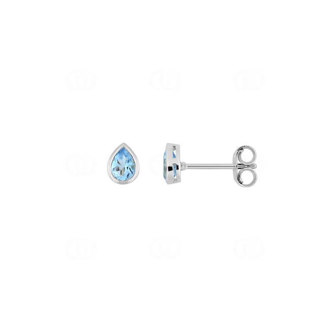 Tropfen Solitär Ohrstecker 375/9 K Weissgold mit Blautopasen - 297121.T1