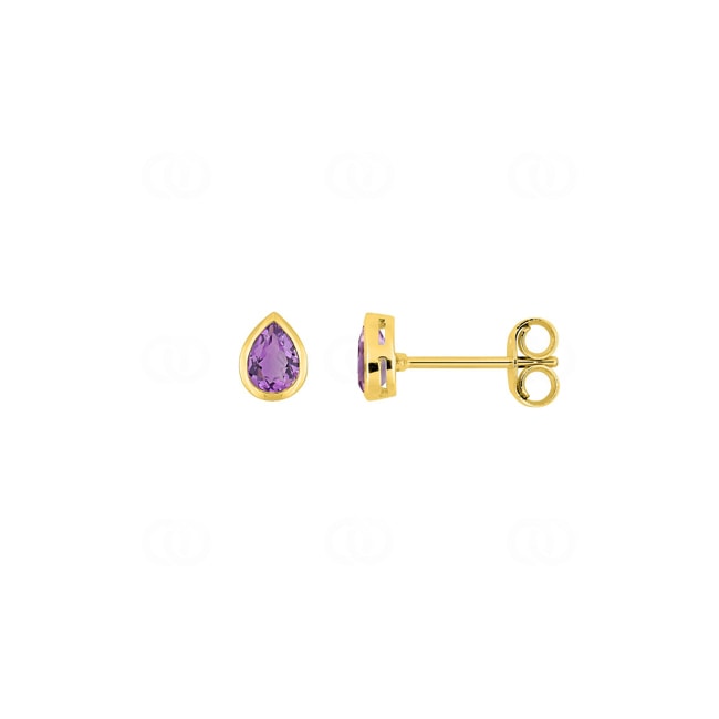 Clous d'oreilles solitaire poire or jaune 750/18 ct avec améthystes - 2.7121.A0