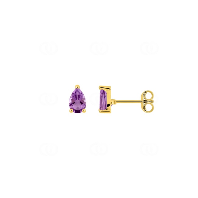 Pear Solitaire Stud Earrings 750/18 K Yellow Gold with Amethysts - 8194.2A