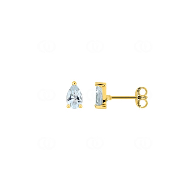 Clous d'oreilles solitaire poire or jaune 750/18 ct avec aigues-marines - 8194.2M