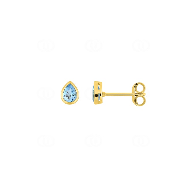 Clous d'oreilles solitaire poire or jaune 750/18 ct avec topazes bleues - 2.7121.T0