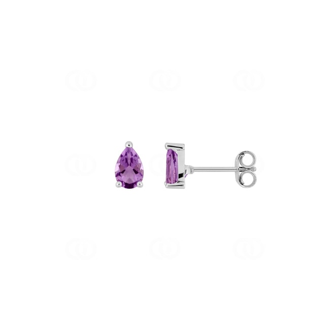 Clous d'oreilles solitaire poire or gris 750/18 ct avec améthystes - 8194.2GA