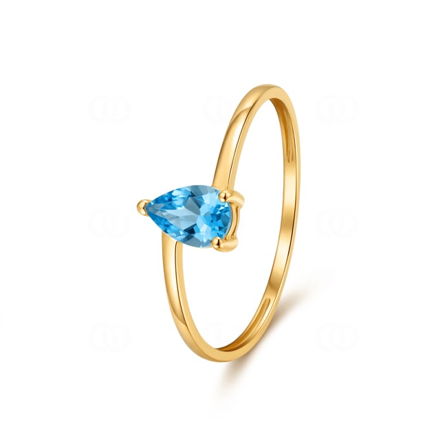 Bague solitaire poire or jaune 375/9 ct avec topaze bleue - 197733.T0