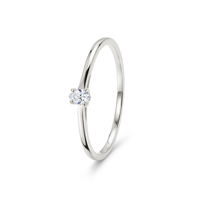 Tropfen Solitärring 375/9 K Weissgold mit Lab Grown Diamant 0.05 ct - 9KLGD173W