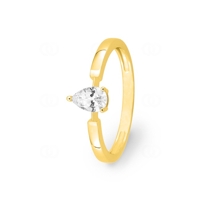 Pear Solitaire Ring 750/18 K Yellow Gold with Cubic Zirconia - 1.7508.Z0