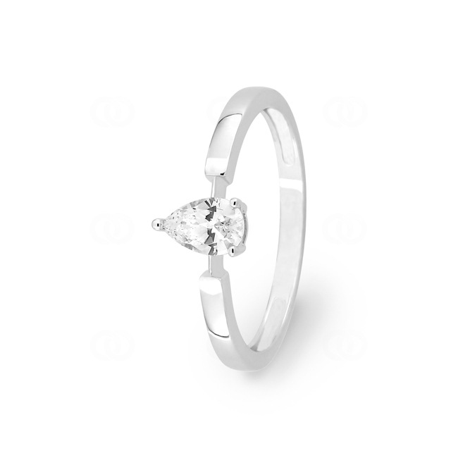 Pear Solitaire Ring 750/18 K White Gold with Cubic Zirconia - 1.7508.Z1