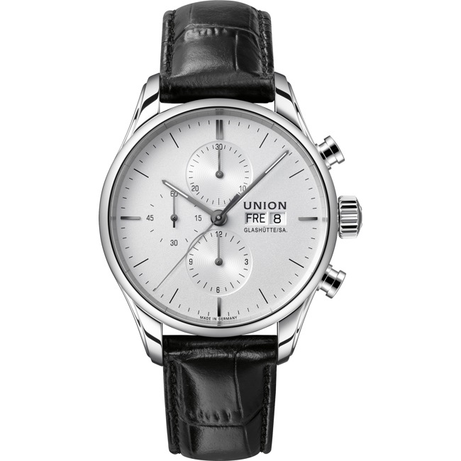Union Glashütte Viro Chronographe Automatique Argenté / Cuir noir Union Glashütte Viro Chronographe Automatique Argenté / Cuir noir - D011.414.16.031.00