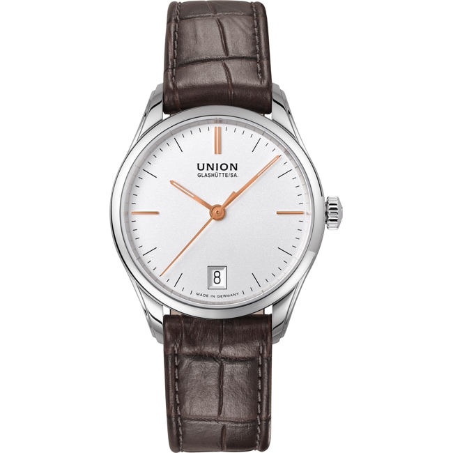 Union Glashütte Viro Datum 34mm Automatik Silbrig / Leder braun - D011.207.16.031.01