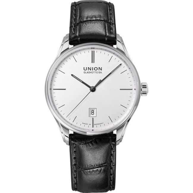 Union Glashütte Viro Datum 41mm Automatique Argenté / Cuir noir - D011.407.16.031.00