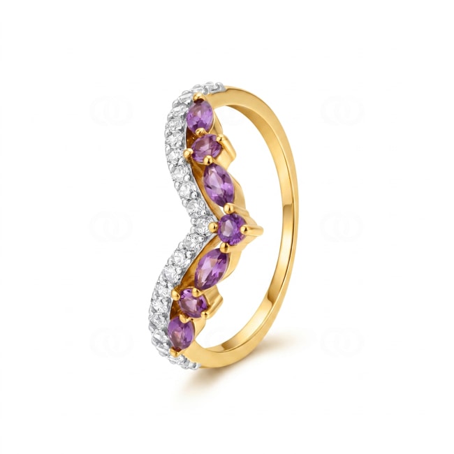 Bague or jaune 375/9 ct avec améthyste et zircones - 197748.A3