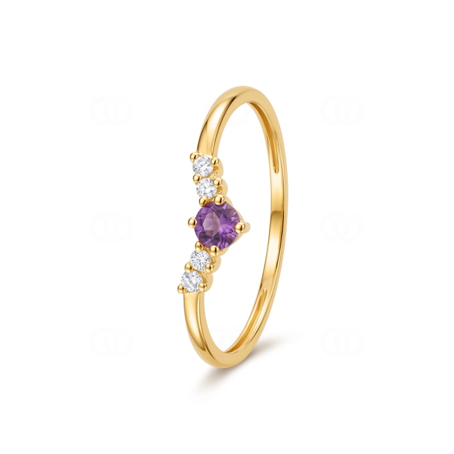 Bague or jaune 375/9 ct avec améthyste & zircones - 197681.A0
