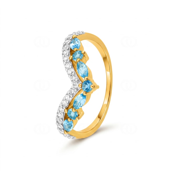 Bague or jaune 375/9 ct avec topaze bleue et zircones - 197748.T3