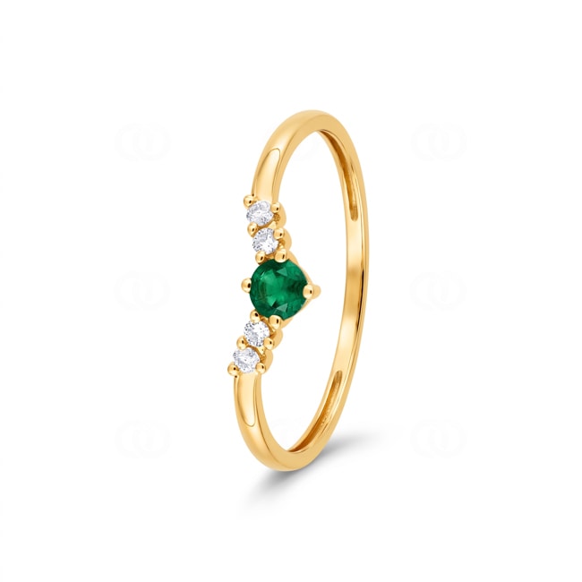 Bague or jaune 750/18 ct avec émeraude & diamants 0.05 ct - 1.7681.E0