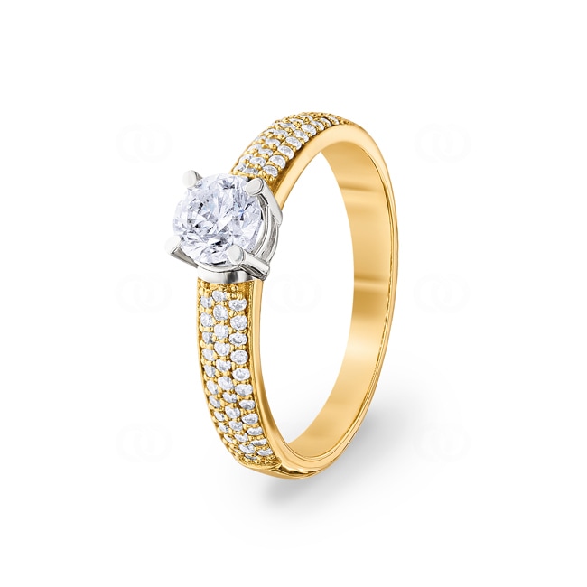 Bague de fiançailles or jaune 750/18 ct avec diamants 0.77 ct H/si - CG133