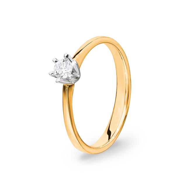 Bague de fiançailles or jaune 750/18 ct avec diamant 0.17 ct H/vs - PR11999-01-GG