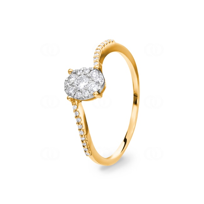 Bague de fiançailles or jaune 750/18 ct avec diamants 0.23 ct H/si - RI-55331-GG