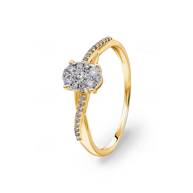 Bague de fiançailles or jaune 750/18 ct avec diamants 0.23 ct H/si - RI-55371-GG