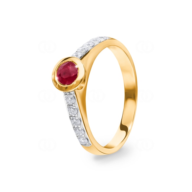 Bague de fiançailles or jaune 750/18 ct avec diamants 0.25 ct H/Si et rubis 0.36 ct - PR03357-3-GG