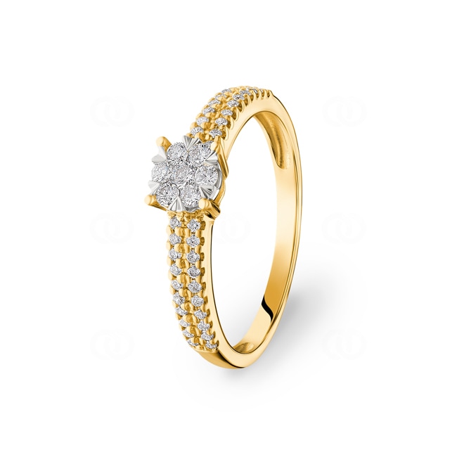 Bague de fiançailles or jaune 750/18 ct avec diamants 0.31 ct H/si - RI-54481-GG