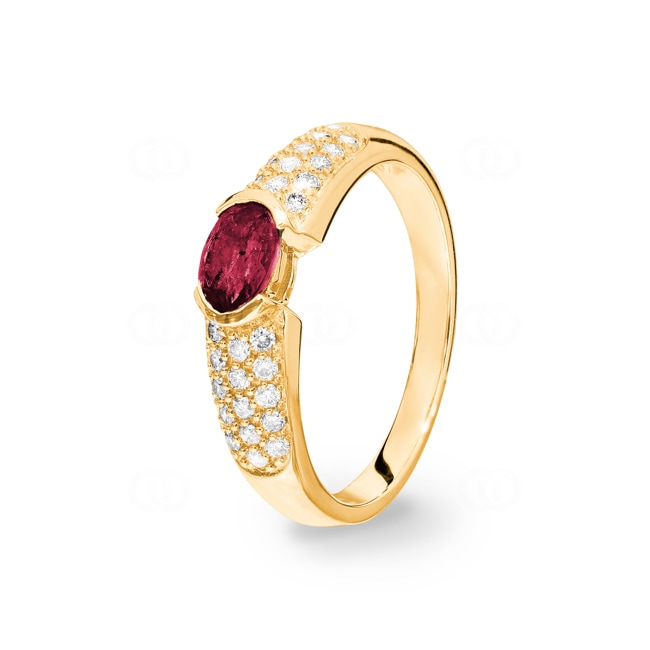 Engagement Ring 750/18 K Yellow Gold with Diamonds 0.32 ct H/Si and Ruby 0.54 ct - PR04920-3-GG