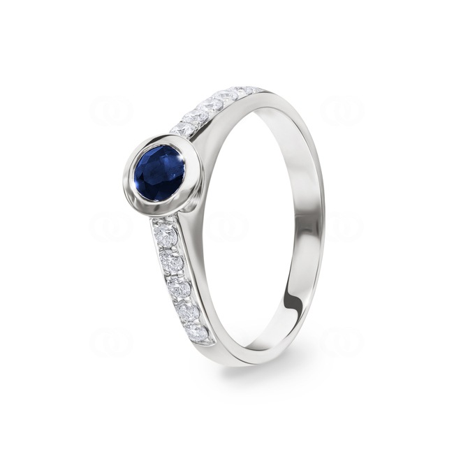 Verlobungsring 750/18 K Weissgold mit Diamanten 0.25 ct H/Si und Safir 0.35 ct - PR03357-2-WG