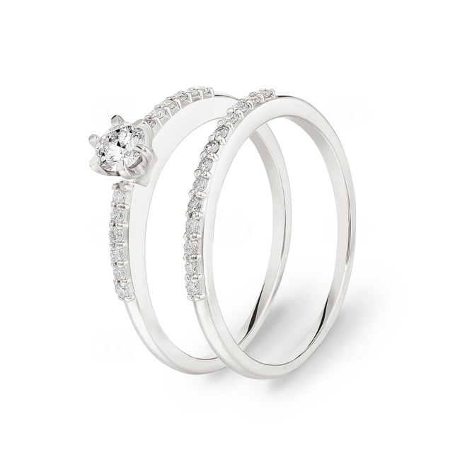 Verlobungsring mit Beisteckring 750/18 K Weissgold mit Diamanten 0.42 ct H/si - SO-069253-WG