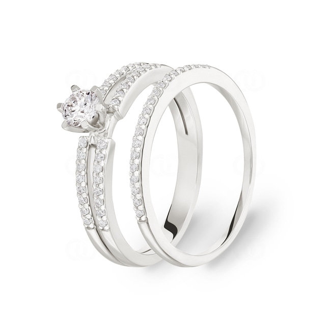 Bague de fiançailles avec bague complémentaire or gris 750/18 ct avec diamants 0.51 ct H/si Bague de fiançailles avec bague complémentaire or gris 750/18 ct avec diamants 0.51 ct H/si - SO-068008-WG